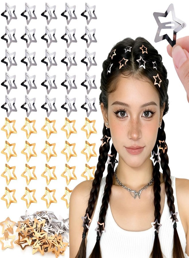 Tinkrstuff 50 PCS Gold Silver Star Hair Clips, 1.18 Inch Y2K Accessories Snap Hair Clips, Non-Slip Small Star Barrettes Metal Accessories for Girls Women, Mini Fashion Cool Ornament Set for Rave Decor - Image 1